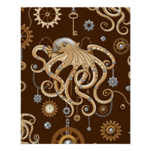 Tintenfisch Steampunk Retro Mechanische Fantasie Poster
