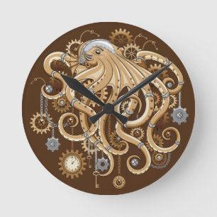 Tintenfisch Steampunk Retro Mechanische Fantasie Runde Wanduhr