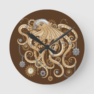 Tintenfisch Steampunk Retro Mechanische Fantasie Runde Wanduhr