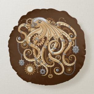 Tintenfisch Steampunk Retro Mechanische Fantasie Rundes Kissen