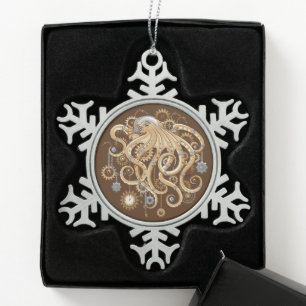 Tintenfisch Steampunk Retro Mechanische Fantasie Schneeflocken Zinn-Ornament