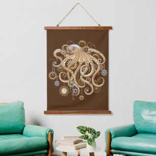 Tintenfisch Steampunk Retro Mechanische Fantasie Wandteppich Mit Holzrahmen