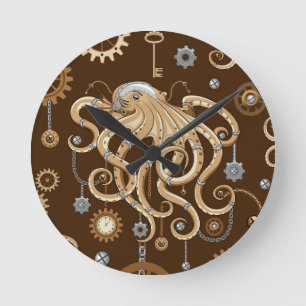 Tintenfisch Steampunk Retro Mechanische Fantasy Runde Wanduhr