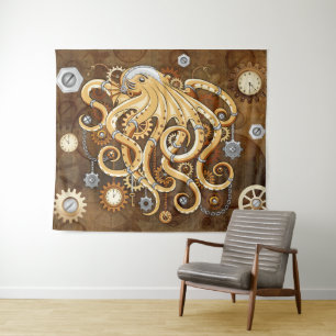 Tintenfisch Steampunk Retro Mechanische Fantasy Wandteppich