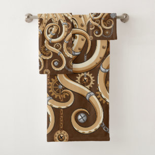 Tintenfisch Steampunk Surrealer Retro-Stil Maschin Badhandtuch Set