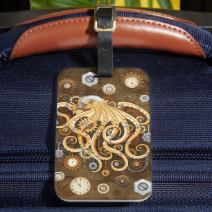 Tintenfisch Steampunk Surrealer Retro-Stil Maschin Gepäckanhänger
