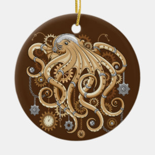 Tintenfisch Steampunk Surrealer Retro-Stil Maschin Keramik Ornament