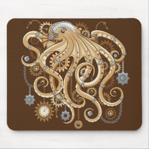 Tintenfisch Steampunk Surrealer Retro-Stil Maschin Mousepad
