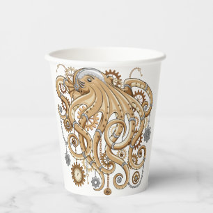 Tintenfisch Steampunk Surrealer Retro-Stil Maschin Pappbecher