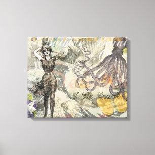Tintenfisch Strand Antik Coastal Steampunk Leinwanddruck