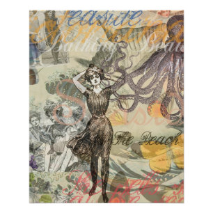 Tintenfisch Strand Antik Coastal Steampunk Poster