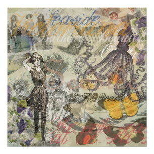 Tintenfisch Strand Antike Küsten Steampunk Poster