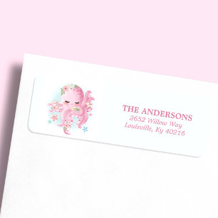 Tintenfisch Süß Rosa Aquarell Baby Shower Adresse
