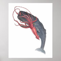 Tintenfisch und Whale Aquarell Kunst drucken