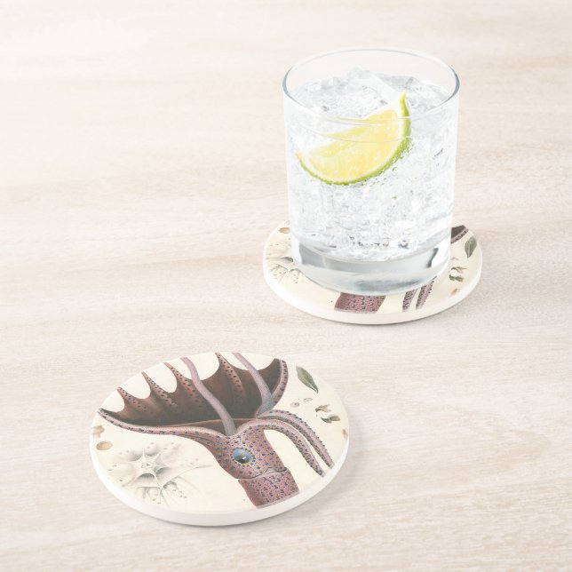 Tintenfisch, Vintage Meerestiere Getränkeuntersetzer (Seite)