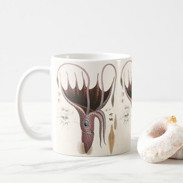 Tintenfisch, Vintage Meerestiere Kaffeetasse (Mit Donut)