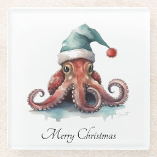 Tintenfisch-Weihnachtsfreude, individuell Glasuntersetzer