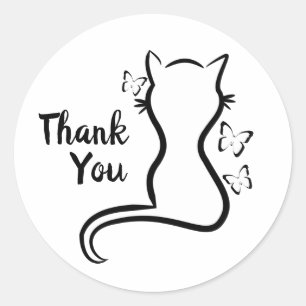 Tintenkatze und Schmetterlinge Danke Runder Aufkleber