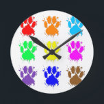 Tintenkleber-Spritzer-Dog-Muster Runde Wanduhr<br><div class="desc">Ein farbenprächtiges Muster von Hundepflasten mit Farbeffekt auf Spritzer.</div>