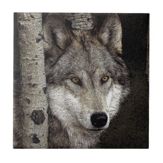Tintenkunst Fliese oder Trivet des grauen Wolfs