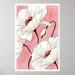 Tintenmohn-Blumenkunst-Druck feine Linien mit Poster