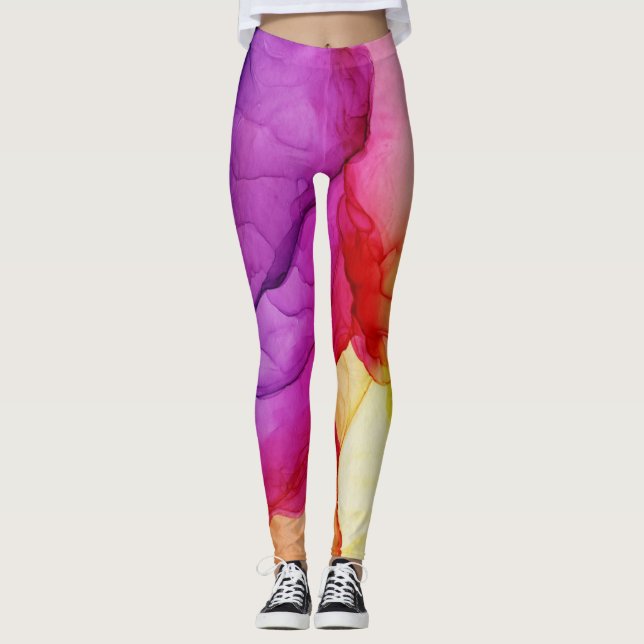 Tintenwolke Abstraktes rotes gelbes Violett wirbel Leggings (Vorderseite)