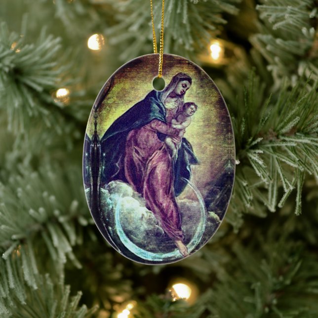 Tintoretto Crescent Moon Madonna Mutter Jesu Keramik Ornament (Baum)