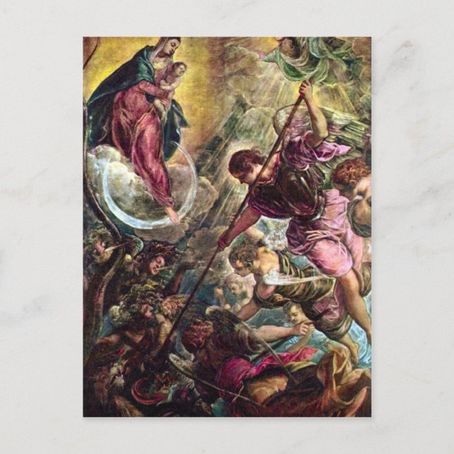 Tintoretto - Schlacht um den Erzengel Michael mit Postkarte (Vorderseite)