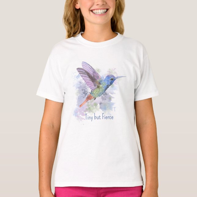 Tiny aber fierce Zitat Whimsical Rufous Hummingbir T-Shirt (Vorderseite)