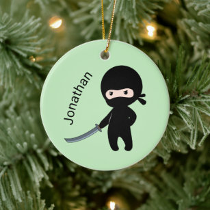 Tiny Angry Ninja, Individuelle Name auf Green Keramik Ornament