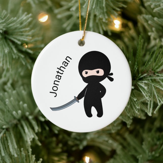 Tiny Angry Ninja, Individuelle Name Keramik Ornament (Baum)