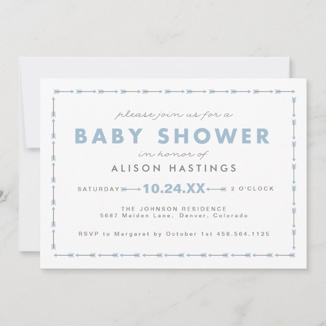 Tiny Archer Arrow Modern Boy Baby Shower lädt ein Einladung (Vorderseite)
