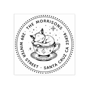 Tiny Baby Fox schläft in Tee Cup Rücksendeadresse Gummistempel