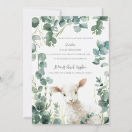 Tiny Baby Lamb und Eukalyptus-Taufe Einladung