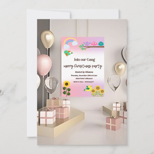 Tiny Bird & Blume Theme - Weihnachtseinladung Einladung (Vorderseite)