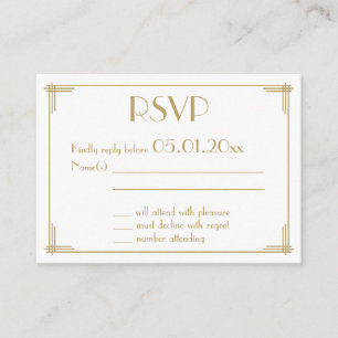 Tiny Black Gold Great Gatsby Art Deco Wedding RSVP Begleitkarte