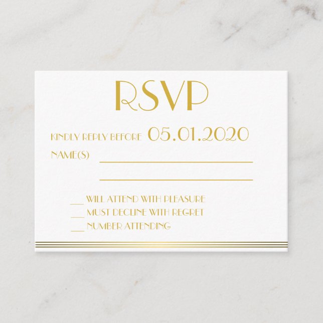 Tiny Black Mit Monogramm Great Gatsby Wedding RSVP Begleitkarte (Vorderseite)