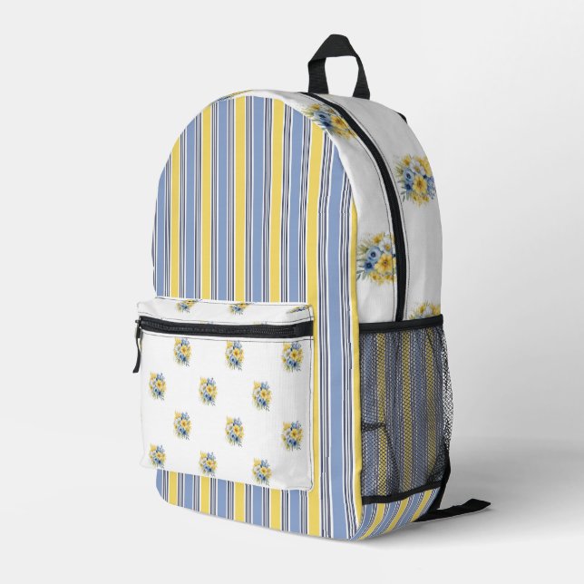 TINY BLUE & YELLOW BLUMEN UND STREIFEN BEDRUCKTER RUCKSACK (Rückseitige Ecke Rechts)