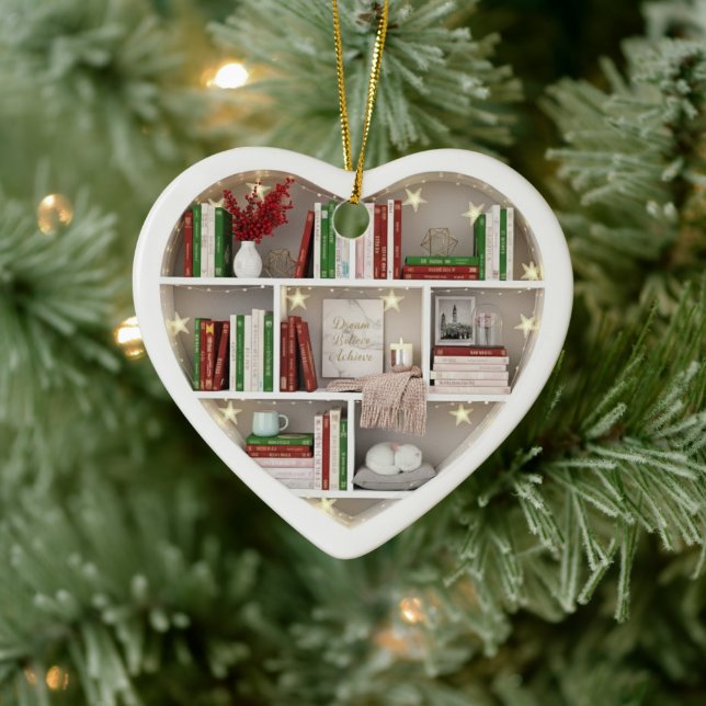 Tiny Book Shelves Christmas Red & Green 2Dprint Keramik Ornament (Baum)