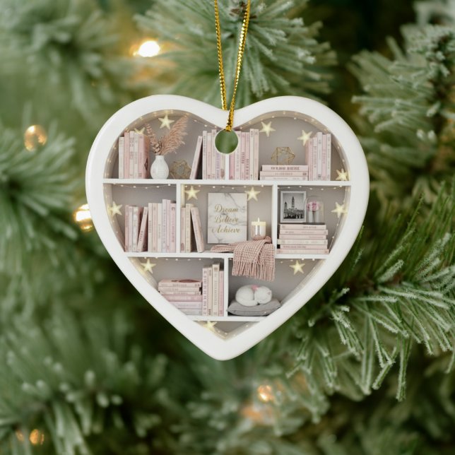 Tiny Book Shelves Pink Bookshelf 2Dprint Books Keramik Ornament (Baum)