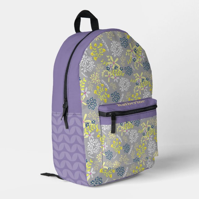 Tiny Bouquet Blume Gray Lavendel Bedruckter Rucksack (Rückseitige Ecke links)