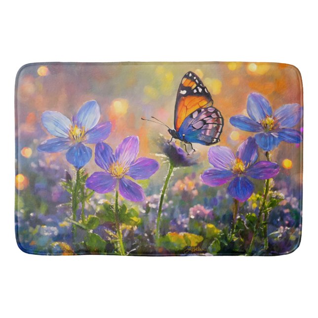 Tiny Butterfly On Wildblumen bei Sunrise Badematte (Vorderseite)