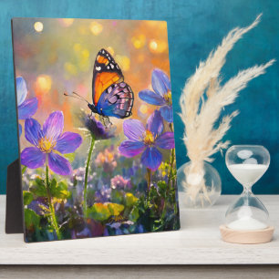 Tiny Butterfly On Wildblumen bei Sunrise Fotoplatte