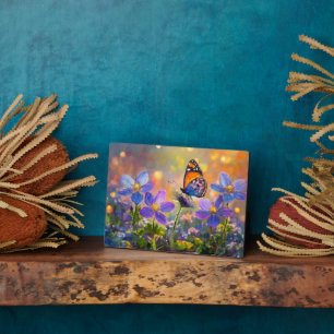 Tiny Butterfly On Wildblumen bei Sunrise Fotoplatte