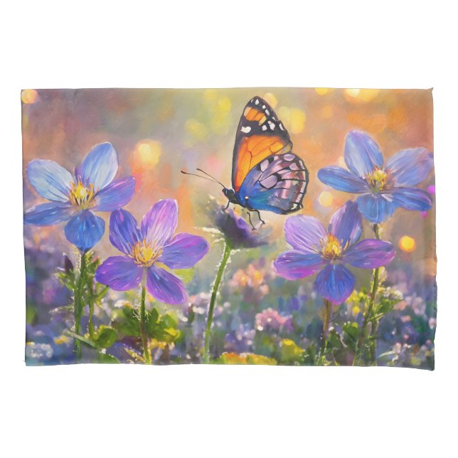 Tiny Butterfly On Wildblumen bei Sunrise Kissenbezug (Vorderseite)