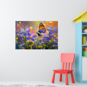 Tiny Butterfly On Wildblumen bei Sunrise Poster