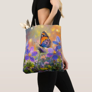 Tiny Butterfly On Wildblumen bei Sunrise Tasche