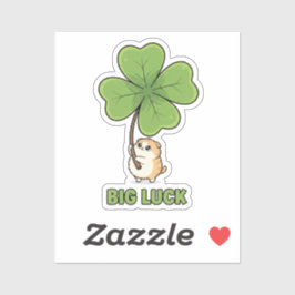 Tiny Cat Holding Giant Four Leaf Clover Big Luck Aufkleber