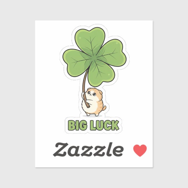 Tiny Cat Holding Giant Four Leaf Clover Big Luck  Aufkleber (Blatt)