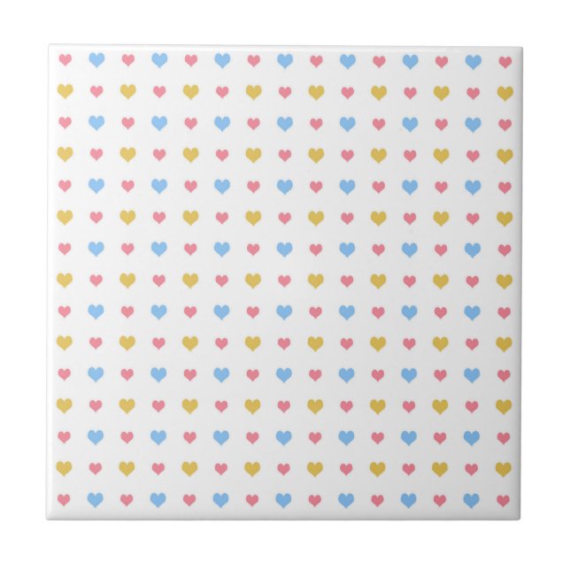 Tiny Colorful Hearful Pattern Pink Blau Gelb Fliese (Vorderseite)